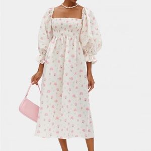 Sleeper “Atlanta” Linen dress in Roses, Medium